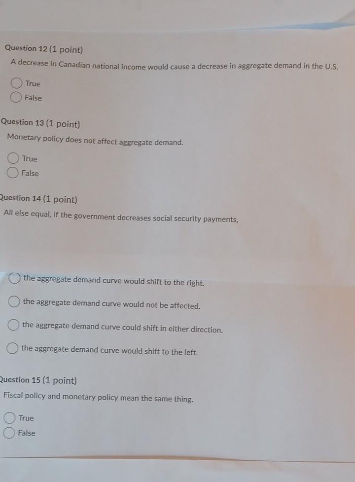 Solved Question 12 (1 point) A decrease in Canadian national | Chegg.com