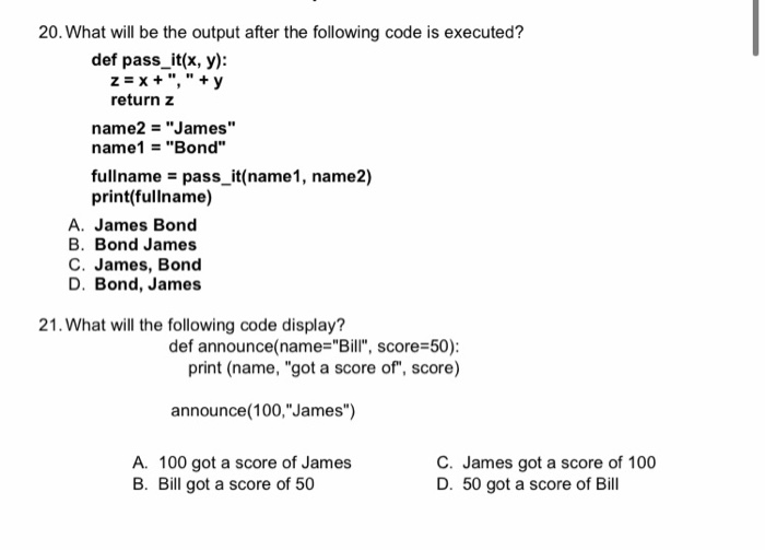Solved 20. What will be the output after the following code | Chegg.com
