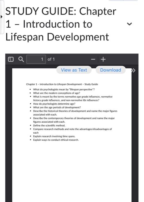 Solved STUDY GUIDE: Chapter 1 - Introduction To Lifespan | Chegg.com