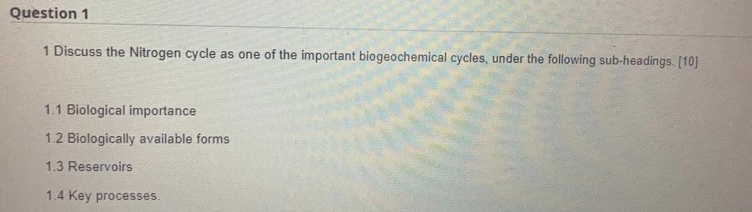 Solved 1 Discuss the Nitrogen cycle as one of the important | Chegg.com