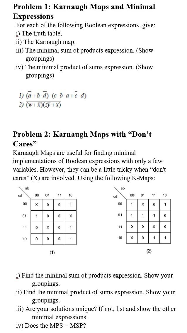 Solved In all the Karnaugh map problems of this assignment