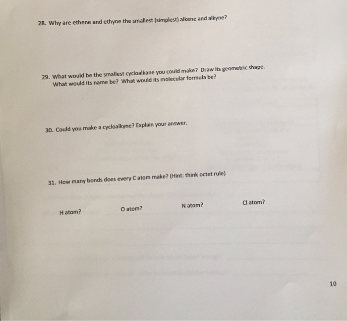Solved 28. Why are ethene and ethyne the smallest (simplest) | Chegg.com