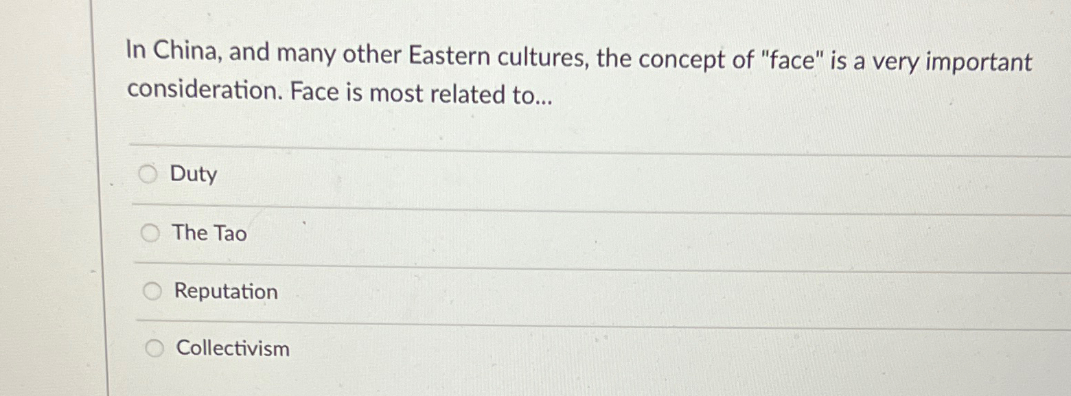 Solved In China, and many other Eastern cultures, the | Chegg.com