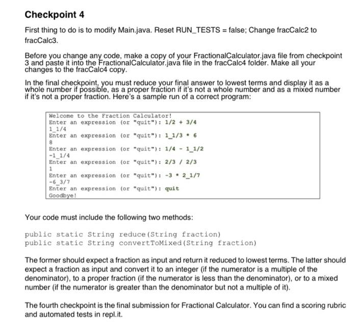 Need Java solution for this checkpoint where, you are | Chegg.com