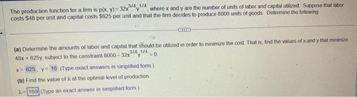 Solved The production function for a firm is | Chegg.com