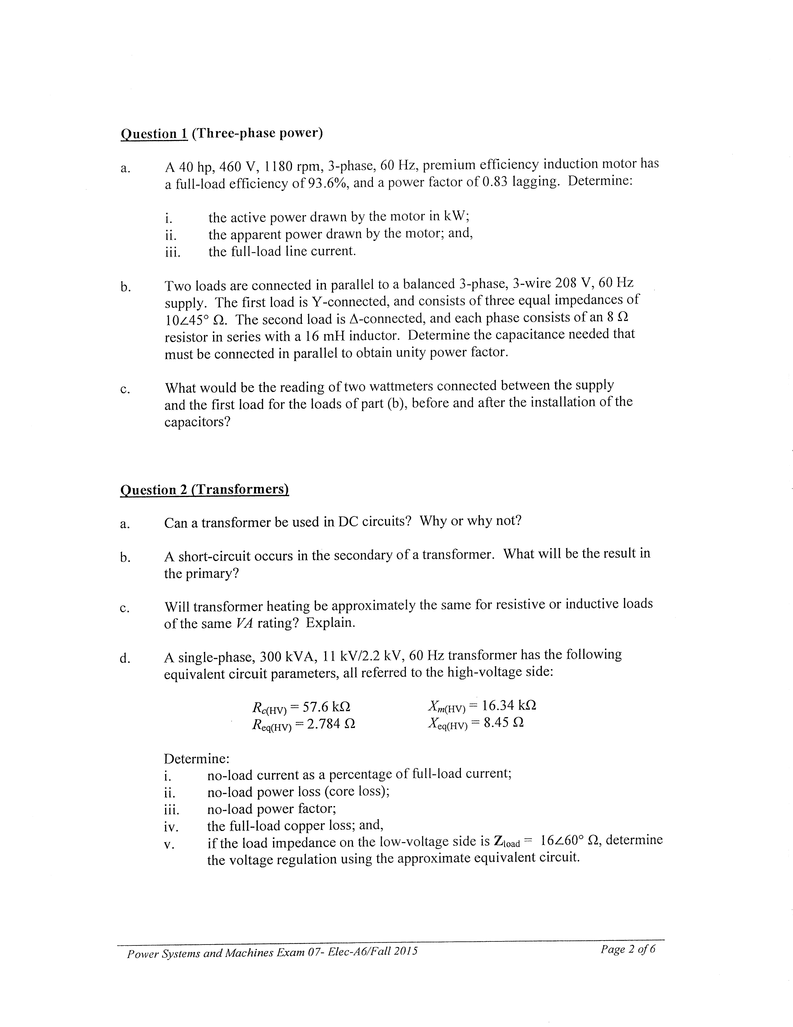 Solved Question 1 (Three-phase | Chegg.com