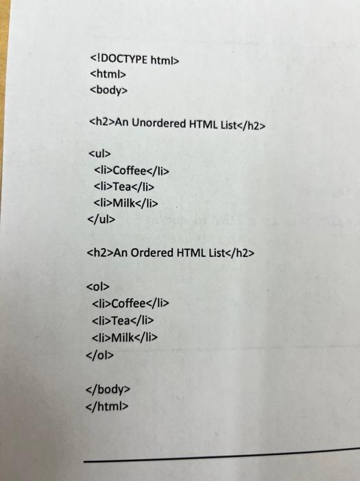 An Unordered HTML | Chegg.com