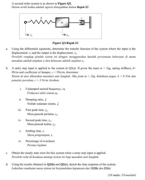 A second order system is as shown in Figure Q2.
Sistem tertib kedua adalah seperti ditunjukkan dalam Rajah S2.
Figure Q2/Raja