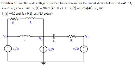 Problem 5: Find the node voltage V2 in ﻿the phasor | Chegg.com