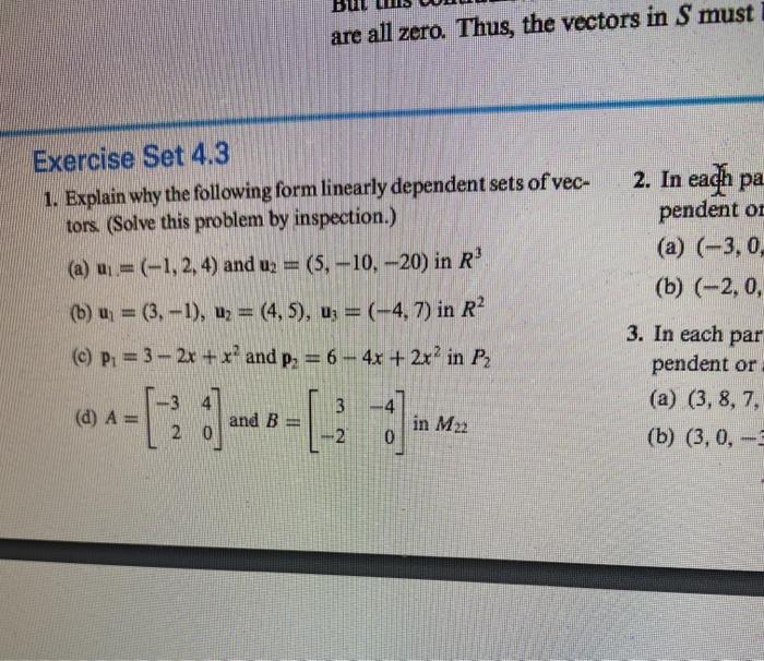 Solved are all zero. Thus, the vectors in S must Exercise | Chegg.com
