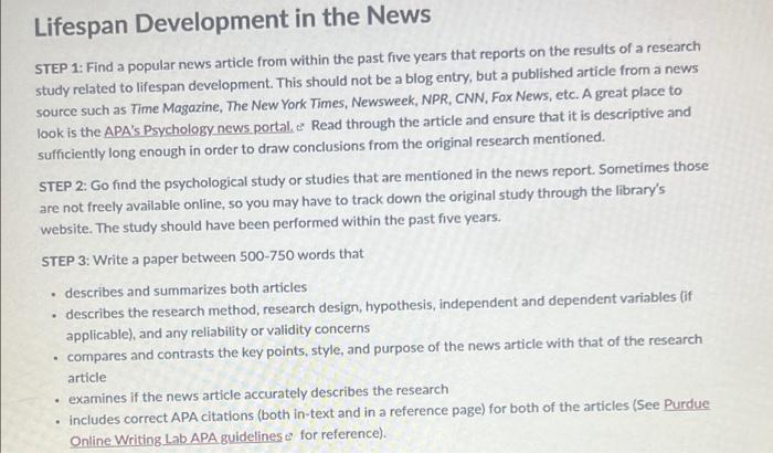 research study related to lifespan development news articles