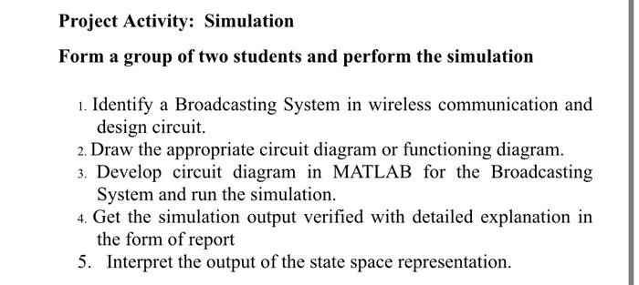Project Activity: Simulation Form a group of two | Chegg.com