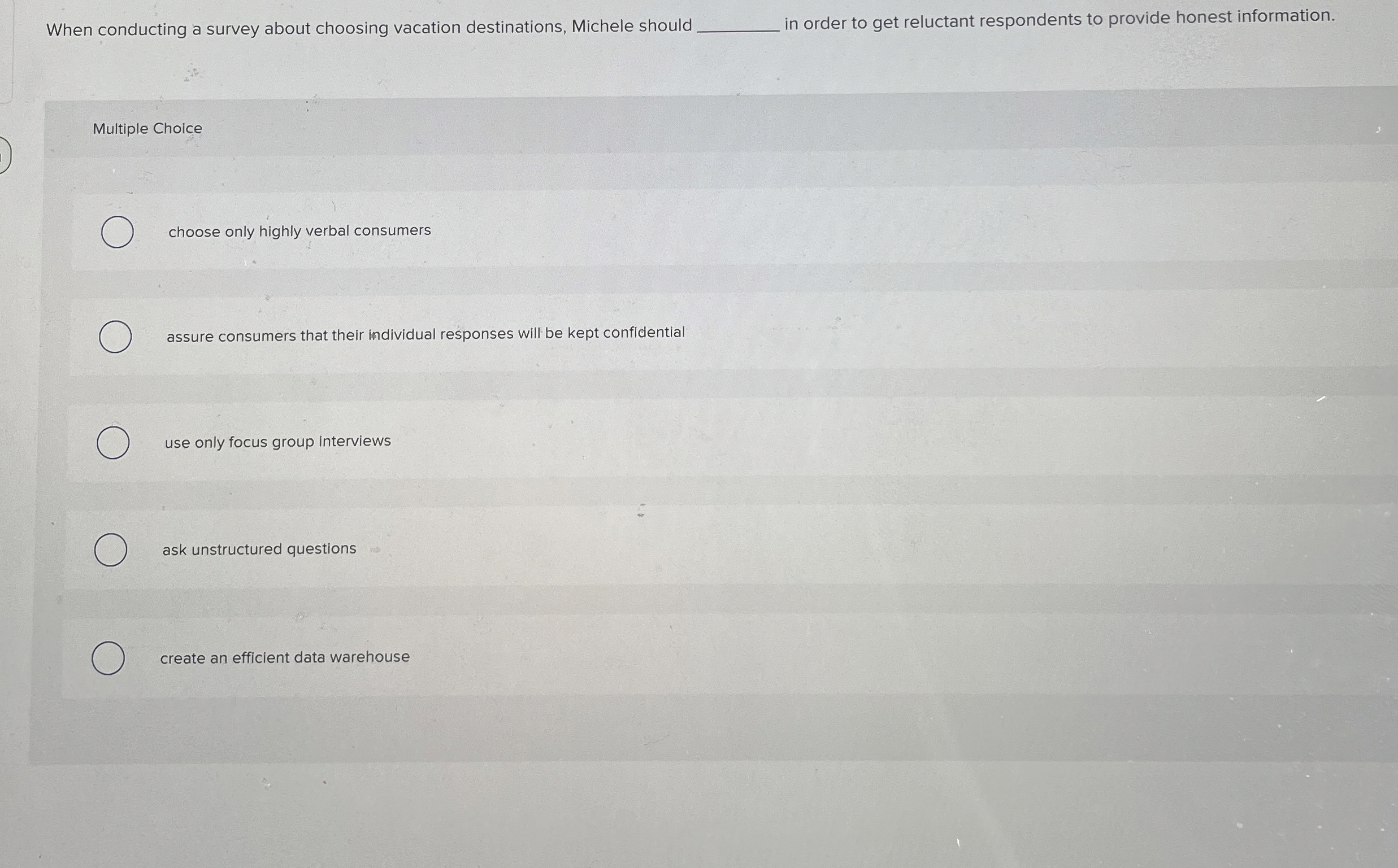 Solved When conducting a survey about choosing vacation | Chegg.com
