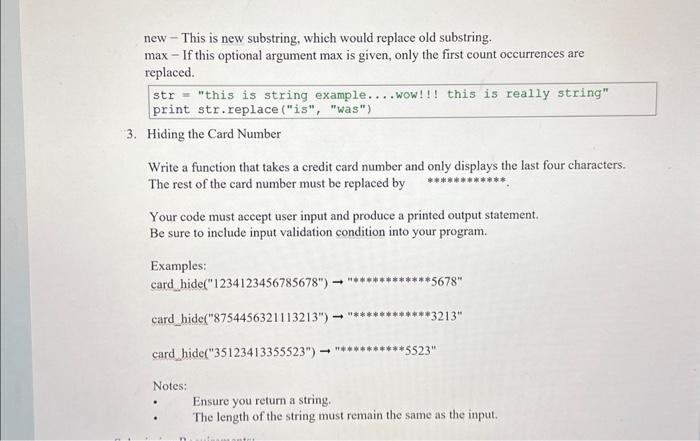 Solved S. Hiding the Card Number Write a function that takes | Chegg.com