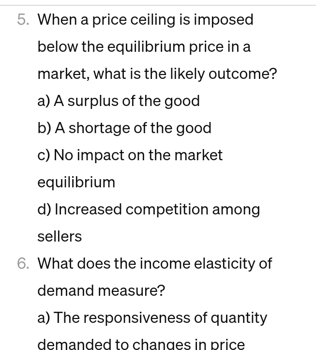 Solved When a price ceiling is imposed below the equilibrium | Chegg.com