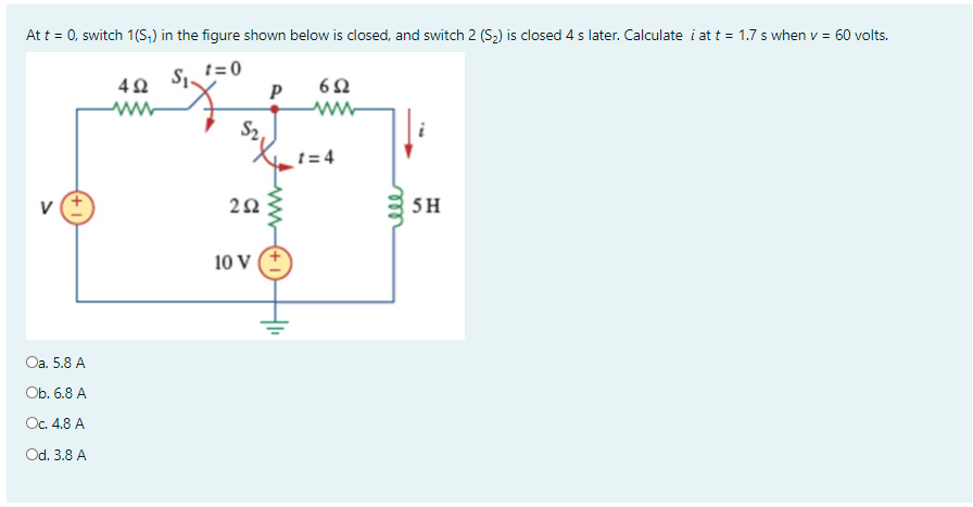 Solved At t = 0, switch 1(S) in the figure shown below is | Chegg.com