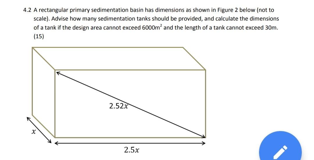 Solved 4.2 A rectangular primary sedimentation basin has | Chegg.com