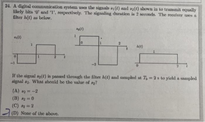 Solved 24. A digital communication system uses the signals | Chegg.com