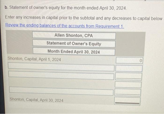 Solved B. Statement Of Owner's Equity For The Month Ended | Chegg.com