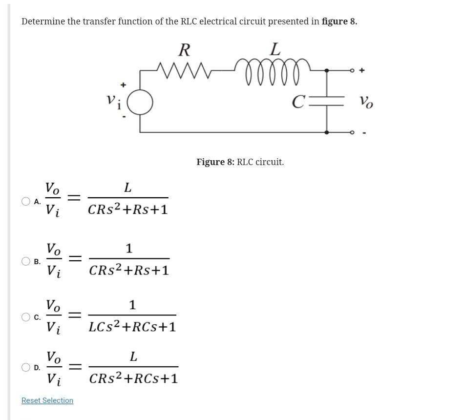 Solved Determine the transfer function of the RLC electrical | Chegg.com