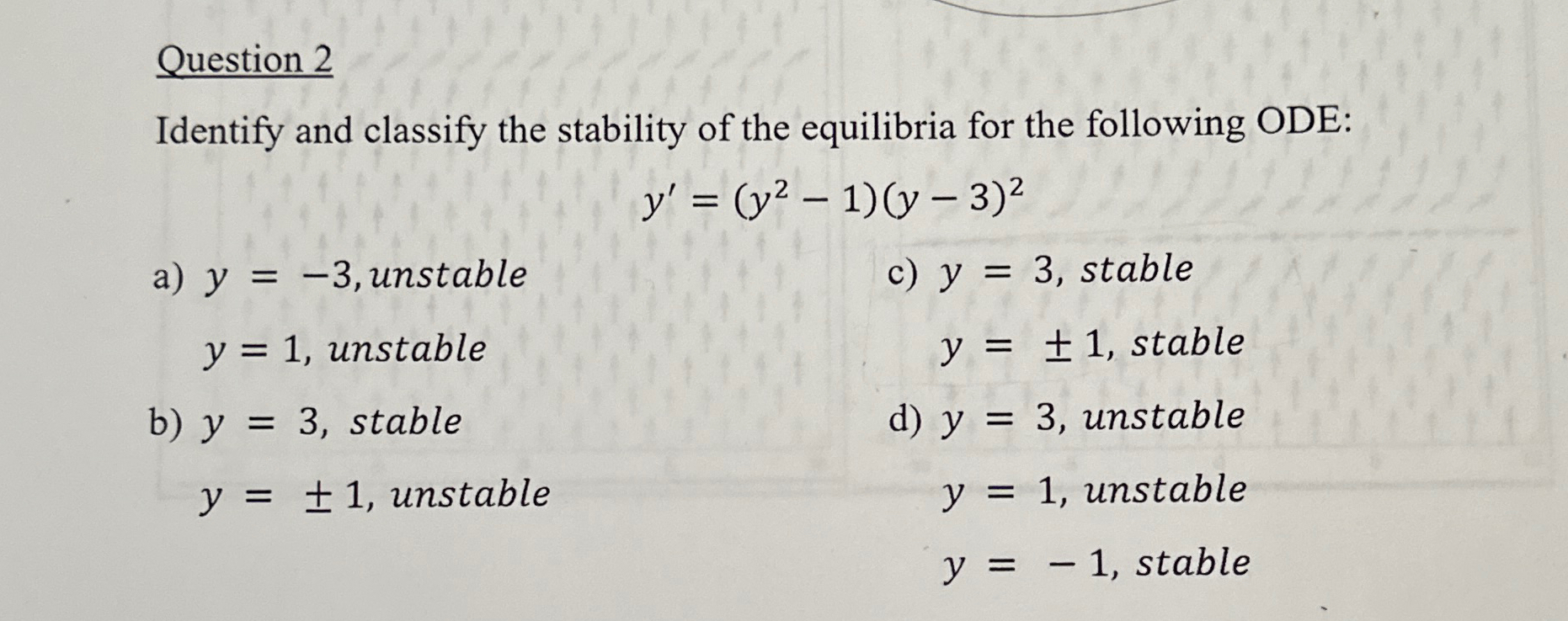 Solved Question 2Identify and classify the stability of the | Chegg.com