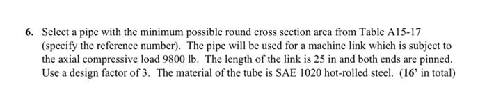 Solved Select a pipe with the minimum possible round cross | Chegg.com