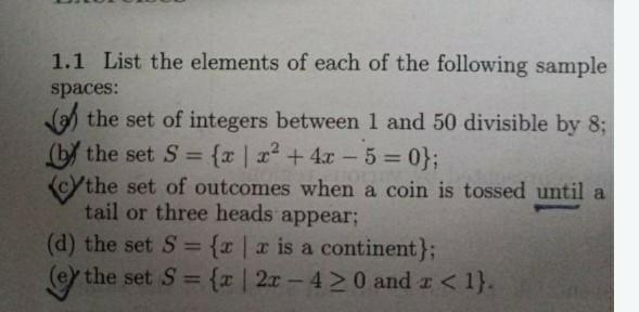 Solved 1.1 List the elements of each of the following sample | Chegg.com