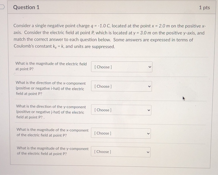 Solved Question 1 1 pts Consider a single negative point | Chegg.com