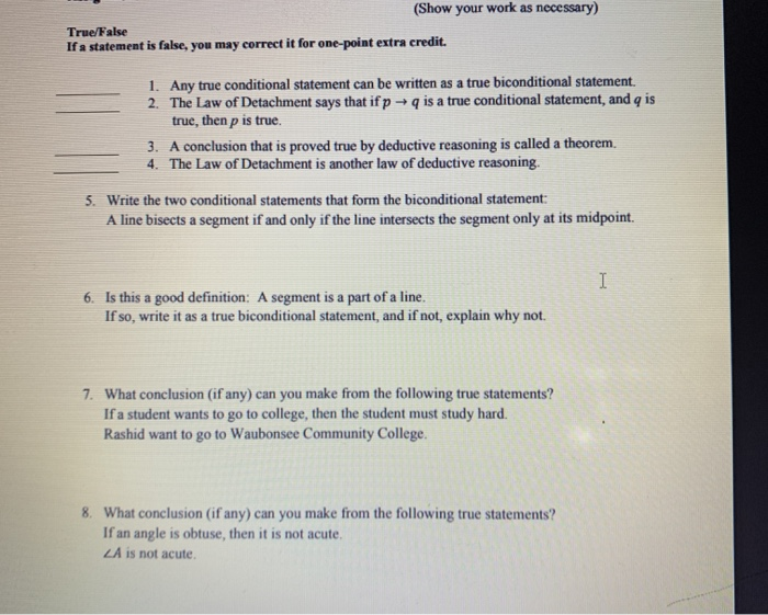 Solved (Show Your Work As Necessary) True False If A | Chegg.com Solved (Show Your Work As Necessary) True False If A | Chegg.com