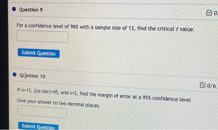 Solved For a confidence level of 98% with a sample size of | Chegg.com
