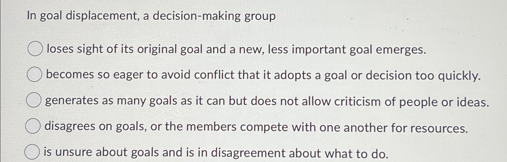 Solved In goal displacement, a decisionmaking grouploses