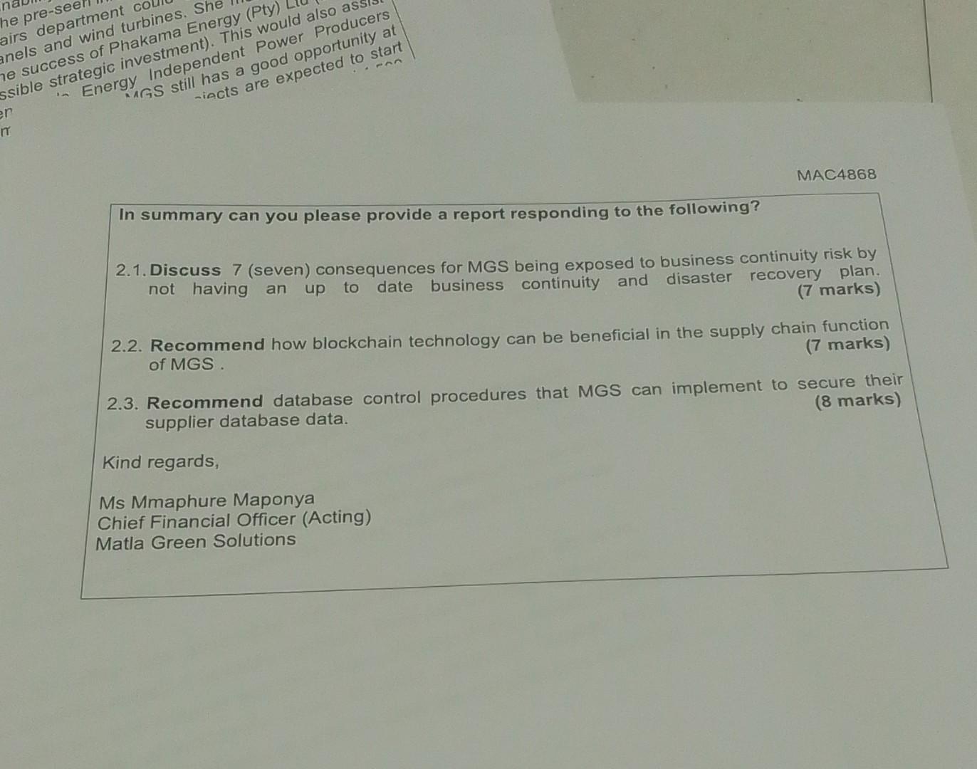 Solved MAC4B8В QUESTION 2 (22 marks) You are the Management | Chegg.com