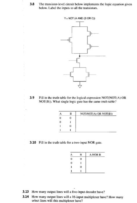 3.8 The transistor-level circuit below implements the logic equation given below. Label the inputs to all the transistors. Y-