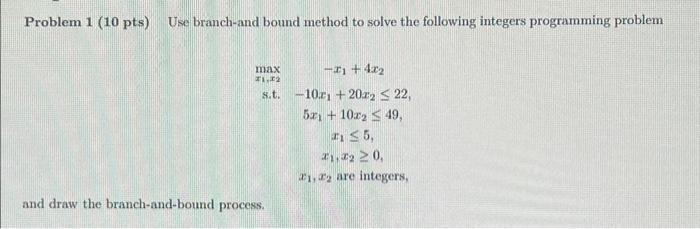Solved Problem 1 (10 pts) Use branch-and bound method to | Chegg.com