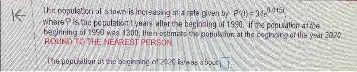 Solved The population of a town is increasing at a rate | Chegg.com