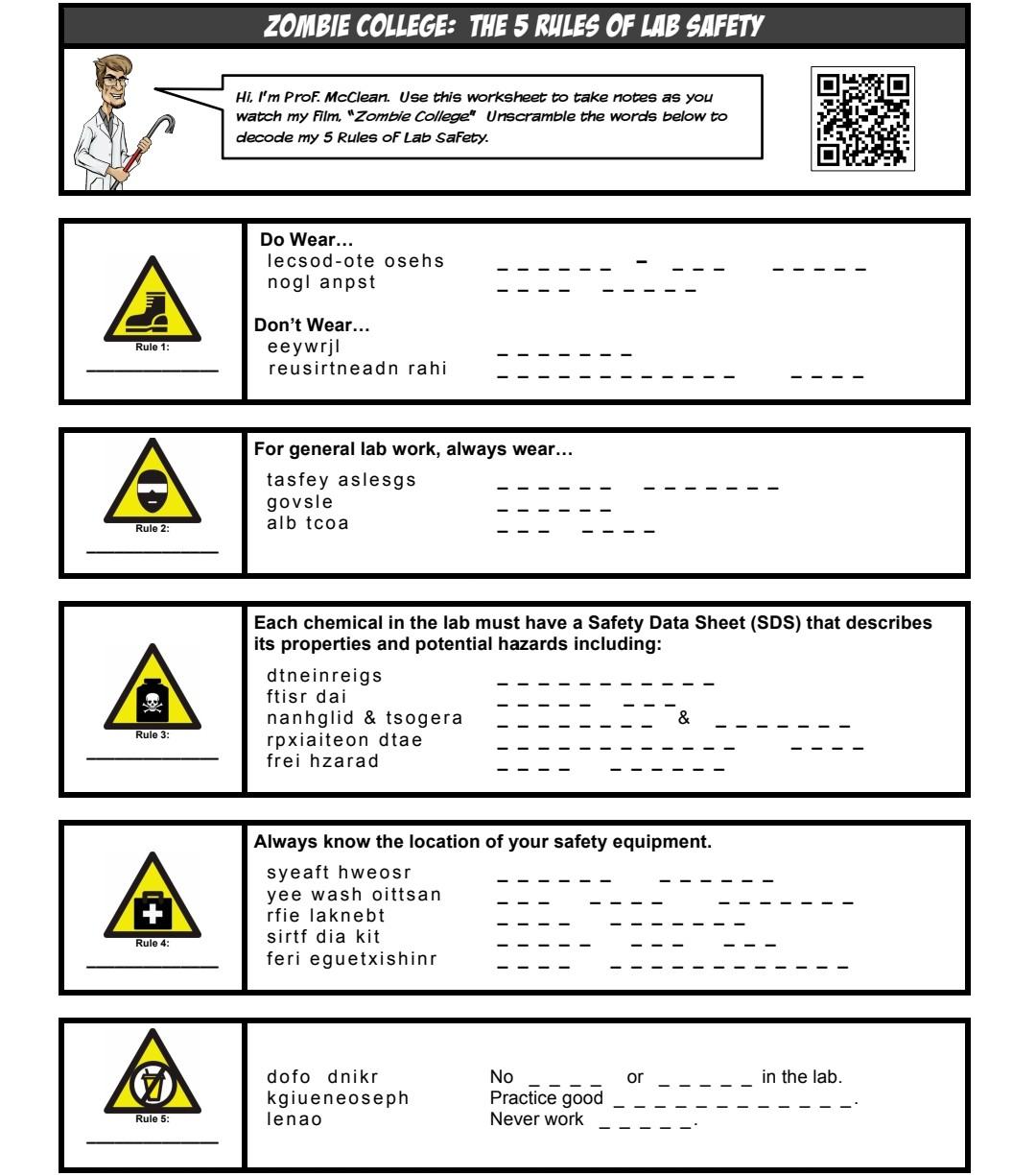Solved ZOMBIE COLLEGE: THE 22 RULES OF LAB SAFETY Hi, I