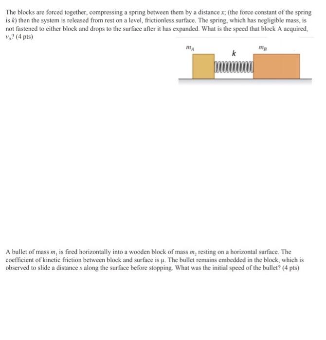 Solved The blocks are forced together, compressing a spring | Chegg.com