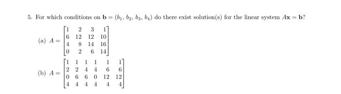 Solved 5. For Which Conditions On B=(b1,b2,b3,b4) Do There | Chegg.com