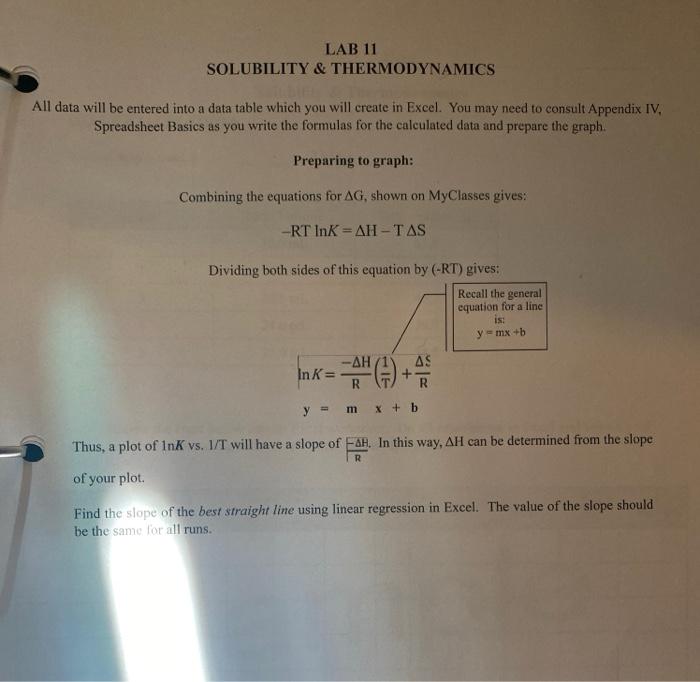 LAB 11 SOLUBILITY & THERMODYNAMICS All data will be | Chegg.com