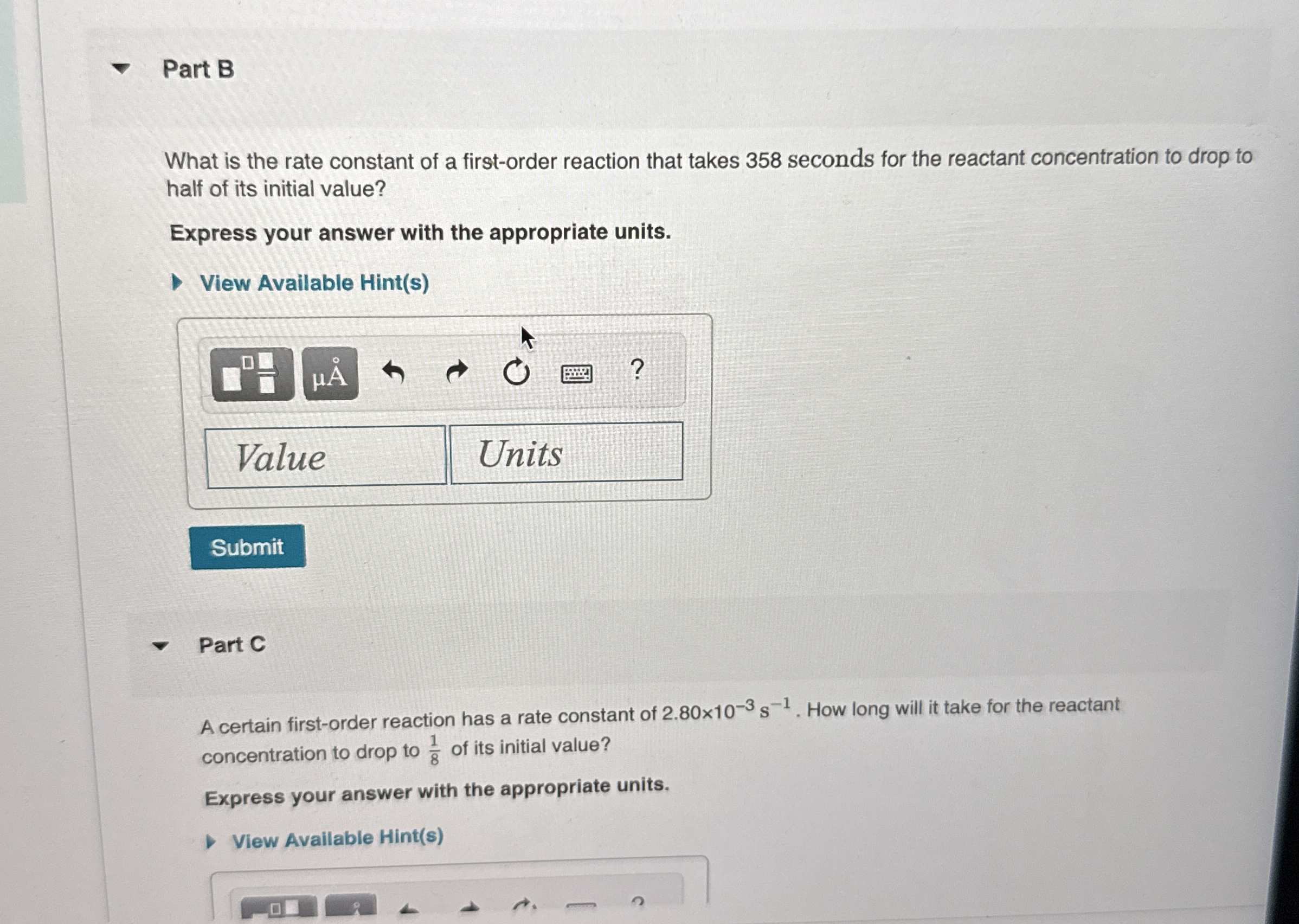 Part BWhat is the rate constant of a firstorder