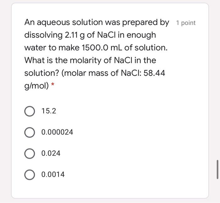 Solved An Aqueous Solution Was Prepared By Point Chegg Com