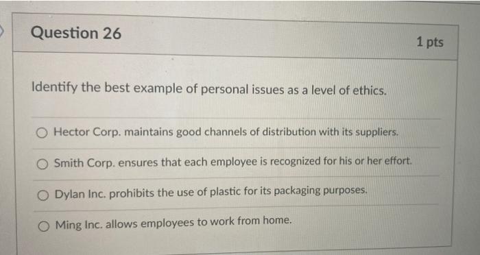 Solved Question 26 1 pts Identify the best example of | Chegg.com