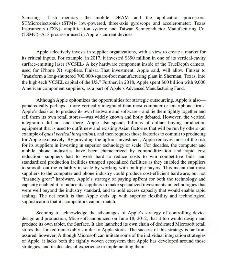 Solved Outsourcing and Vertical Integration at Apple At a | Chegg.com