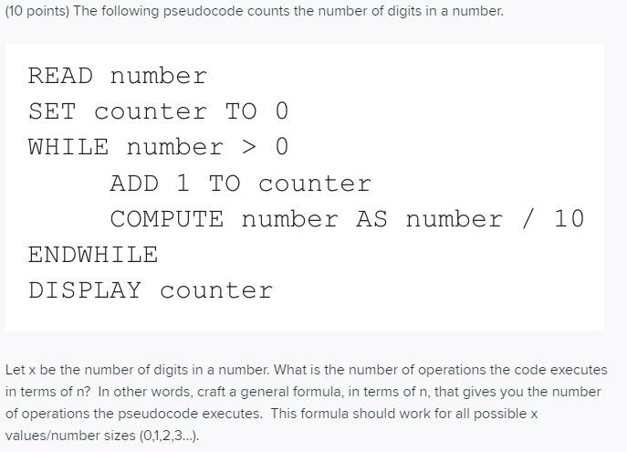 Solved (10 points) The following pseudocode counts the | Chegg.com