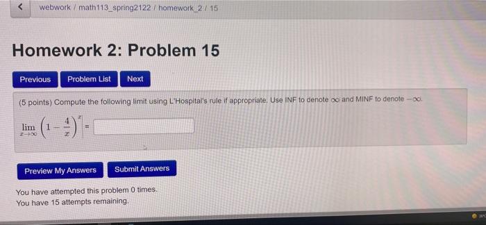 Solved webwork/math113_spring2122/ homework 2/15 Homework 2: | Chegg.com