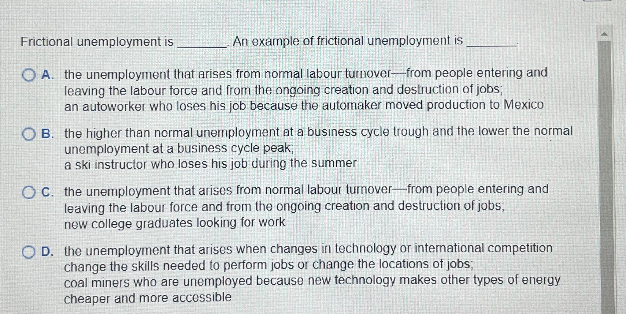 Solved Frictional Unemployment IsAn Example Of Frictional | Chegg.com