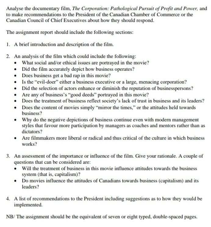 Solved Please provide me 7-8 pages assignment by watching | Chegg.com