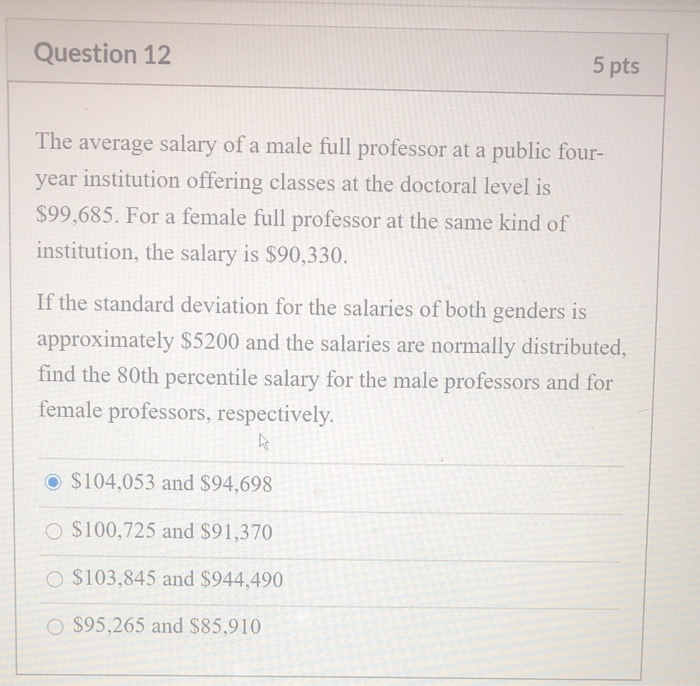 Solved Question 12 5 pts The average salary of a male full | Chegg.com