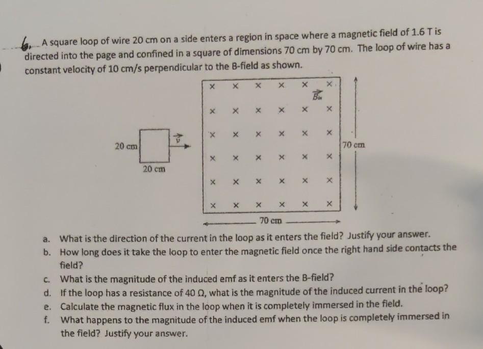 Solved A square loop of wire 20 cm on a side enters a region | Chegg.com