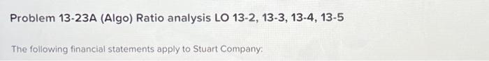 Problem 13-23A (Algo) Ratio analysis LO 13-2, 13-3, | Chegg.com